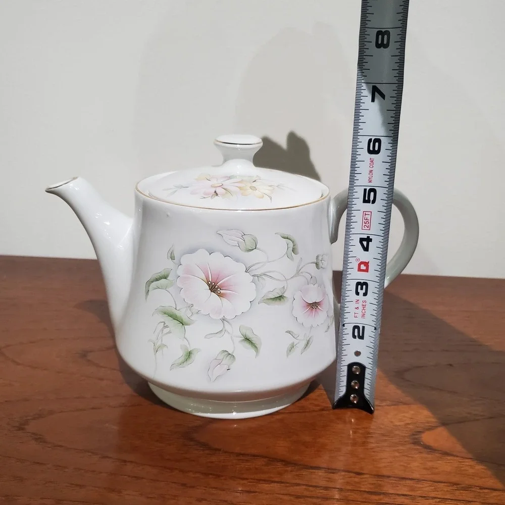 Teapot with morning glories pattern, hand-painted‎ gold trim 6
